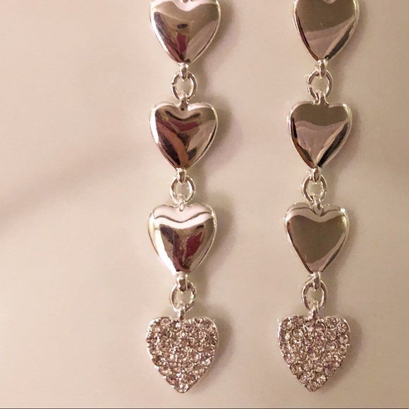 Silver-tone Crystal Multi-Heart Drop Earrings - Picture 3 of 3